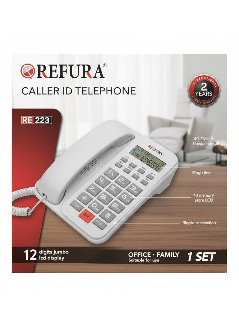 REFURA Large Button Corded Telephone, Wired Home Desktop Landline Phone with Caller ID, Handsfree Speakerphone, LED Screen, 2 Fast Dial White RE-223 - Image 2